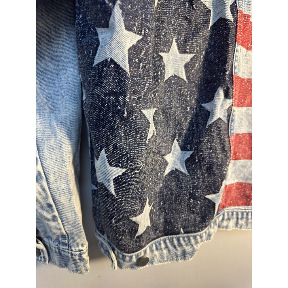 Divided H&M Denim Jacket US Flag Back Print‎ Cotton Size 2 Americana Patriotic - Picture 4 of 7